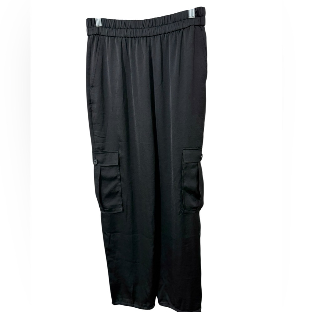 Open Edit Silky Women’s Cargo Pants Size S Black w/ Side Pockets Elastic Waist